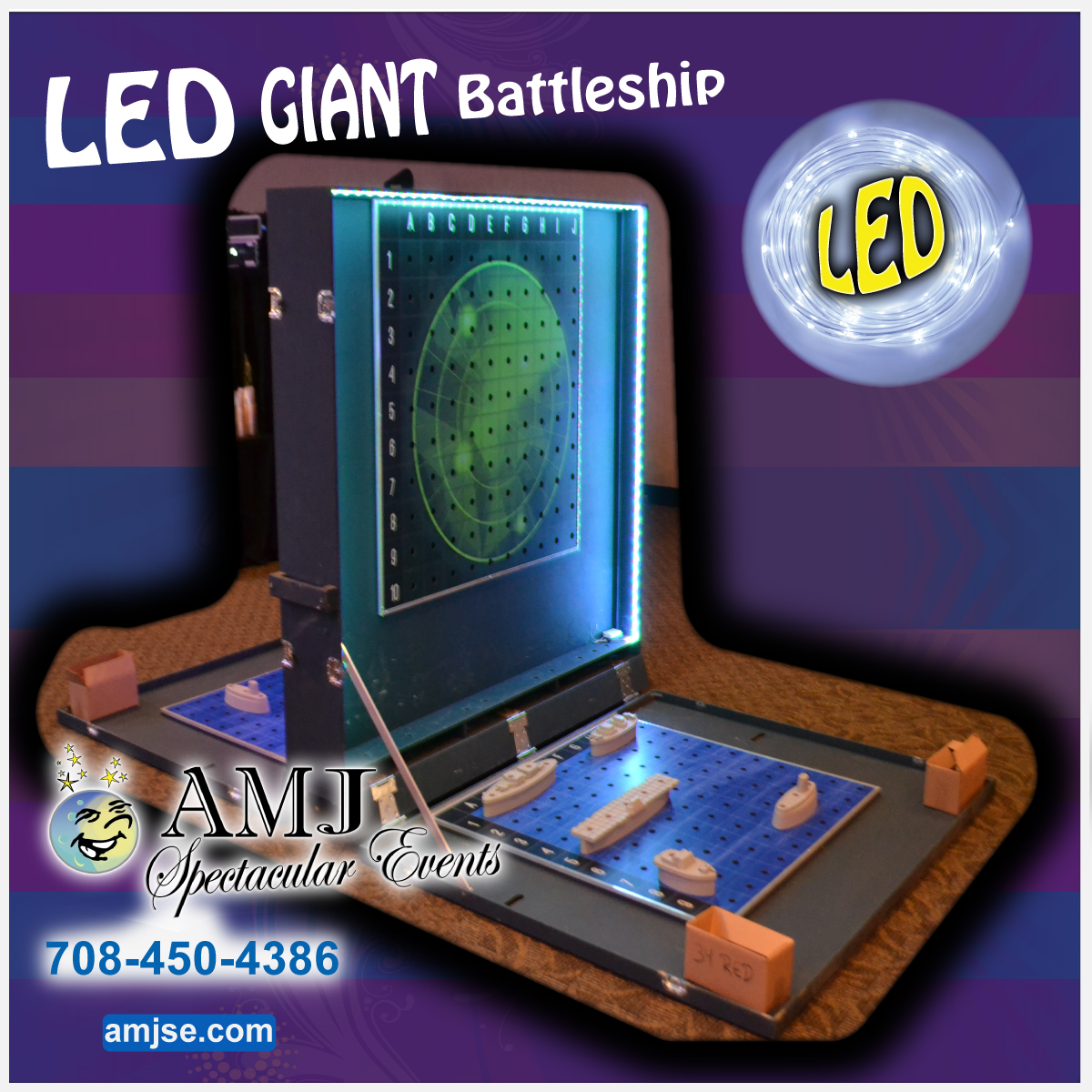 LED Lighting AMJ Spectacular Events LED Giant Battleship Game Rentals 