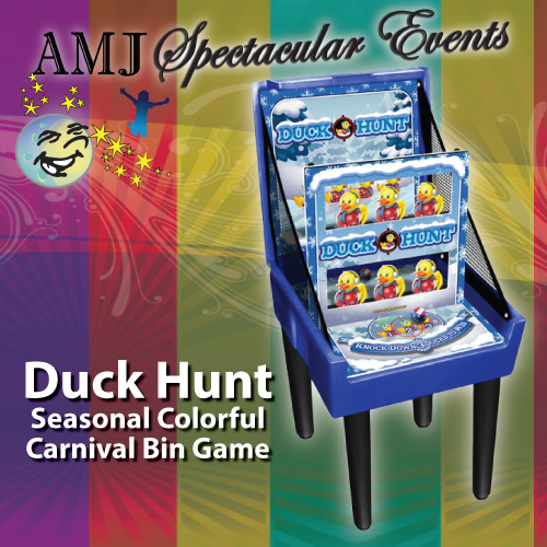 Duck Hunt Seasonal Colorful Carnival Bin Game: 
A Classic Reimagined! Get ready to step right up and dive into the fun with AMJ Spectacular Events' Duck Hunt Seasonal Colorful Carnival Bin Game! This vibrant and engaging game is a delightful twist on the classic duck hunt, perfect for adding a splash of color and excitement to any event.

Fun for All Ages
One of the best things about the Duck Hunt Seasonal Colorful Carnival Bin Game is its universal appeal. It's simple enough for kids to enjoy, yet engaging enough to entertain adults. Players will have a blast trying to catch the floating ducks, each adorned with bright, seasonal Snow filled designs.