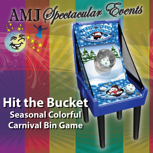 Hit the bucket Seasonal Colorful Carnival Bin Game:
A Classic Reimagined! Get ready to step right up and dive into the fun with AMJ Spectacular Events' Hit the bucket Seasonal Colorful Carnival Bin Game! This vibrant and engaging game is a delightful twist on the classic Hit the Bucket perfect for adding a splash of color and excitement to any event.