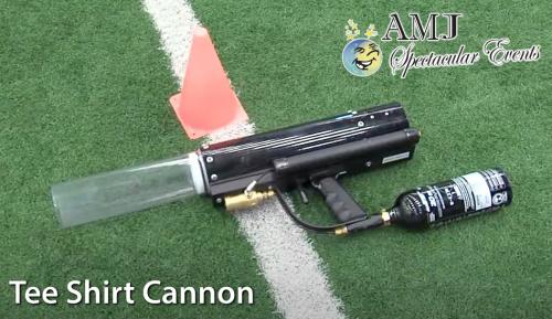Need to Get a T-Shirt to a crowd in spectacular fashion? Want to have fun with your Company Event's freebies or giveaways? Check out AMJ Spectacular Events  Tee Shirt Cannon Launcher! Can Launch multiple Shirts up to 150 FT!!